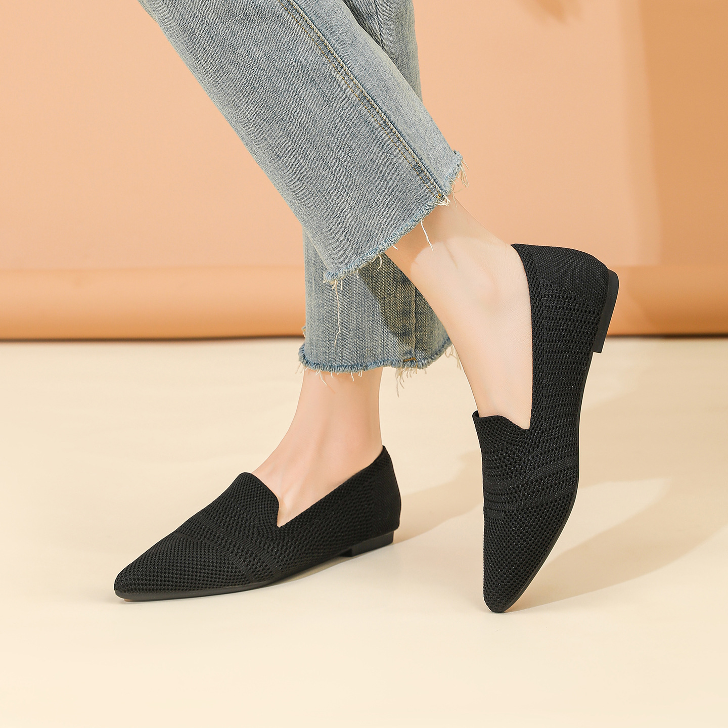 Damen Ballerinas Aus Strick Mit Weicher Sohle Für Den Herbst_voghion.com