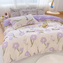 A类小清新纯棉磨毛四件套简约床笠加厚水洗棉床单被套学生三件套4