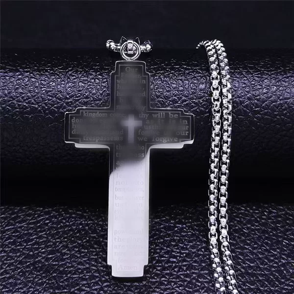 European and American Cross-Border New Hot-Selling English Letter Cross Necklace Trendy Hip-Hop Stainless Steel Necklace Wholesale