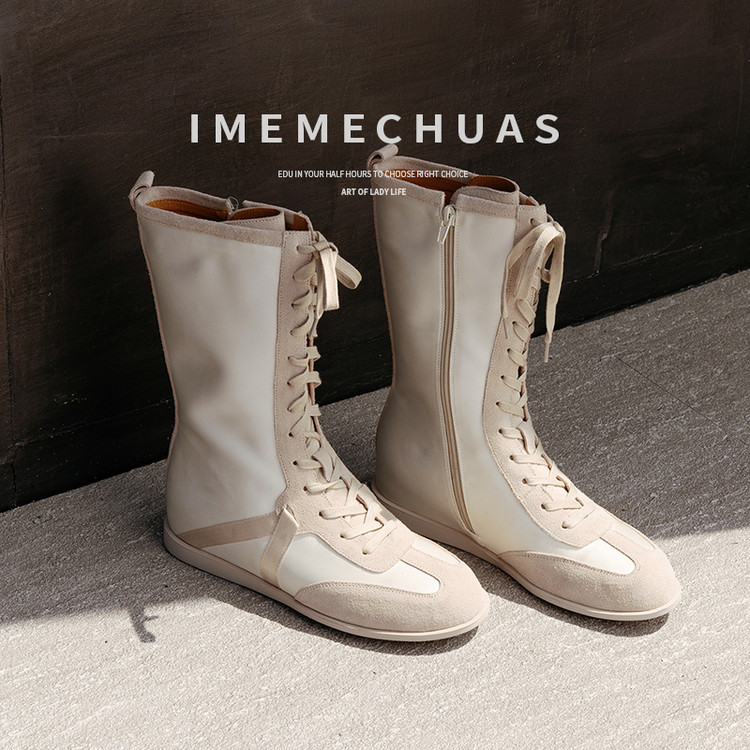Cow leather + silk casual Martin boots for women