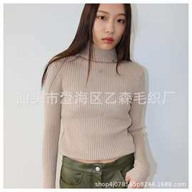 简约时尚韩国设计高领罗纹修身打底针织衫毛衣女