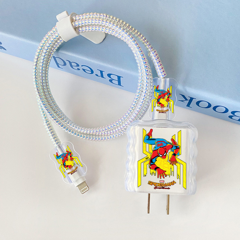 Suitable for Apple 12 13 14Pro Data Cable Protective Cover Iphone15 20W Charger Spider-Man Soft Shell