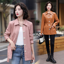 皮衣中长款风衣小外套2024秋装显瘦海宁绵羊皮皮衣大码皮夹克女装