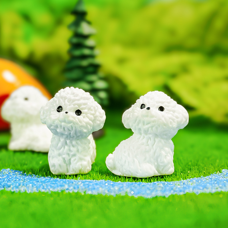 Nuevo lindo bichon blanco micro paisaje en maceta pequeños adornos decoración de la consola central del coche accesorios de bricolaje