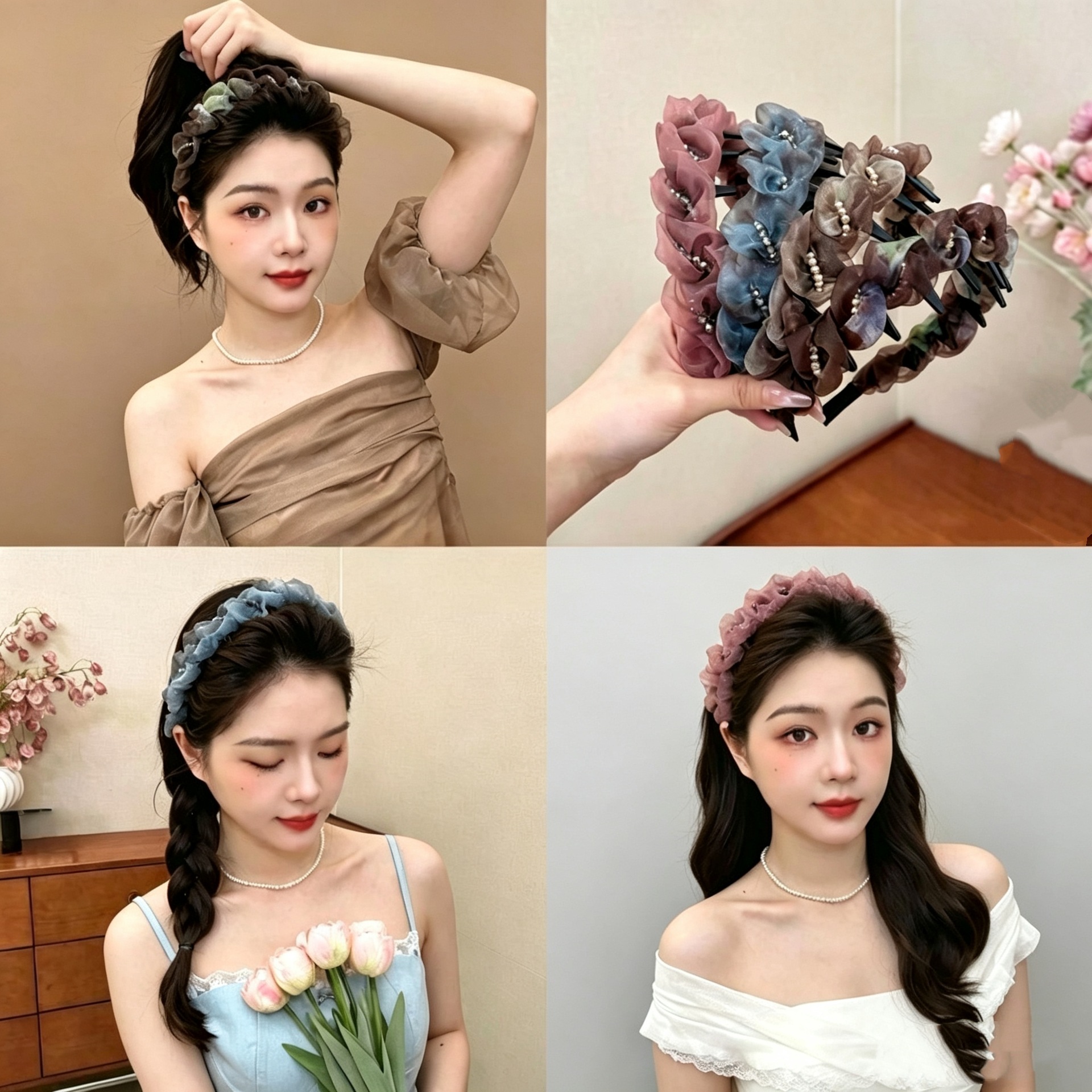 Scalloped wavy headband with pigtail