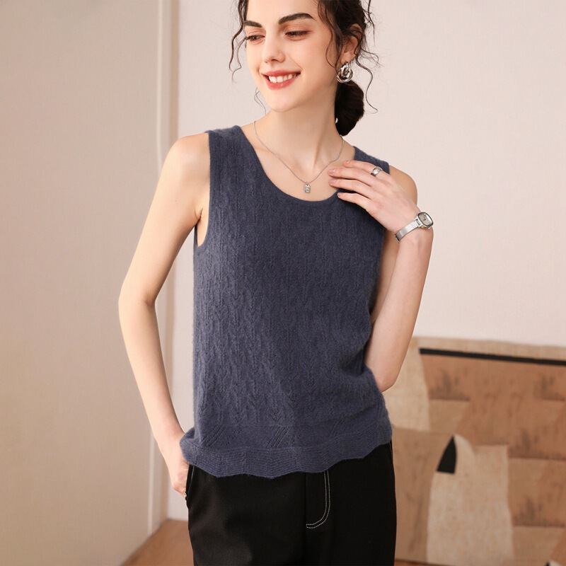 Casual Versatile Fashion Simple Solid Color Knitted Warm Inner Vest Cashmere Camisole Women 100% Pure Cashmere