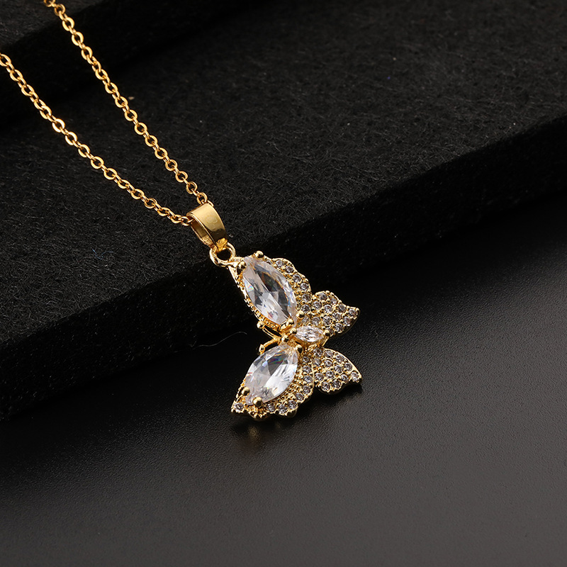 Lady Butterfly Copper Inlay Zircon Pendant Necklace 1 Piece