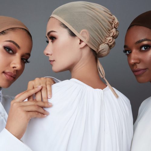 New solid color mesh breathable elastic elastic lace bottom hat with rope hijab adjustable inner cap