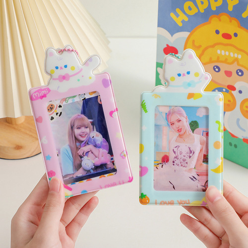 Korean version of Cartoon Cat Goo Ka Card Holder Cute Girl Three-Inch Polaroid Photo Storage Bag Small Card Card Bag Pendant