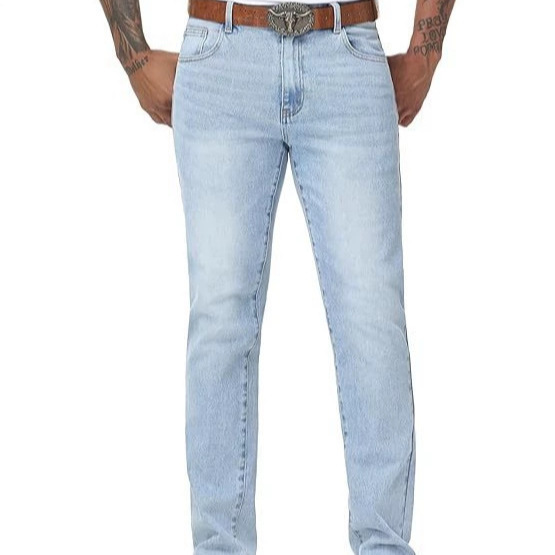Men's Stretch Regular Fit Straight Leg Jeans - Denim Cotton Fashionable Comfortable Elastic Waist Denim Trousers