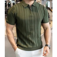 ハーフジップポロシャツメンズ半袖2025年夏新作ラペルニットトップハンサムTシャツメンズ