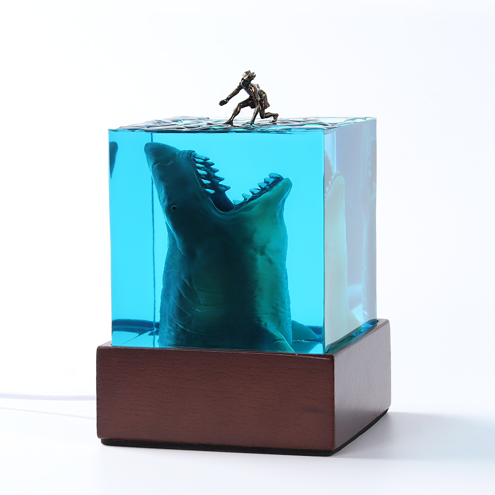  Marine Shark Surfer Micro Landscape Night Light Ornaments Crystal Epoxy Resin Crafts Trendy Creative