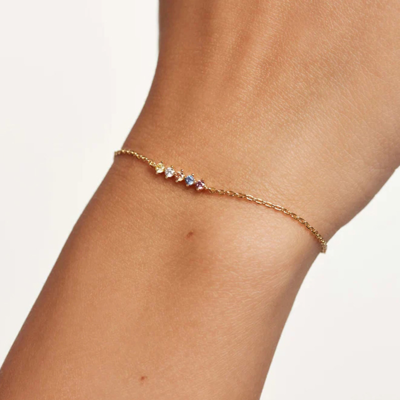 Ins Style Simple Style Geometric Sterling Silver Plating Inlay Zircon 18k Gold Plated Bracelets display picture 3