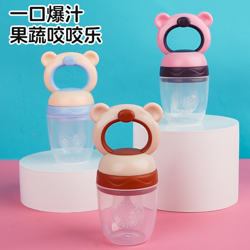 Bebé mordida le fruta y verduras le niños bolsas de malla de grado alimenticio tetas de silicona osos modelados bebés bolsas de alimentos suplementarios de frutas