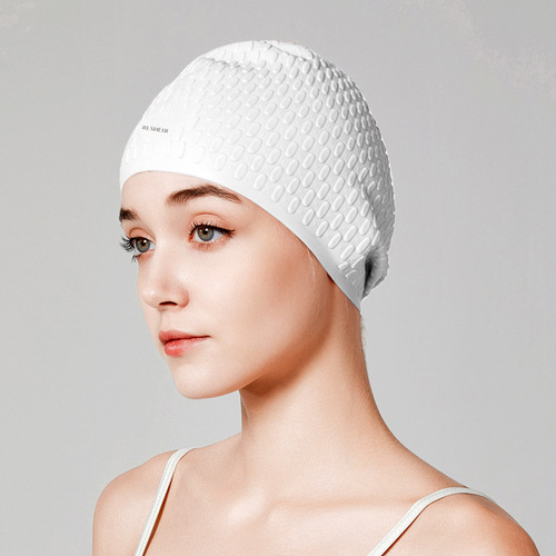 Factory Direct Selling Water Droplet Silicone Large Size Waterproof Non-Squeezing Headwear for Long Hair Special Wholesale Ear Cover Swim Cap