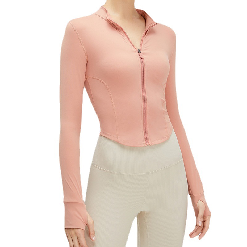 Otoño nuevo SLIM-Fit corto abrigo deportivo de las mujeres ropa de fitness desnuda superior Adelgazar cuerpo que forma la cremallera yoga abrigo