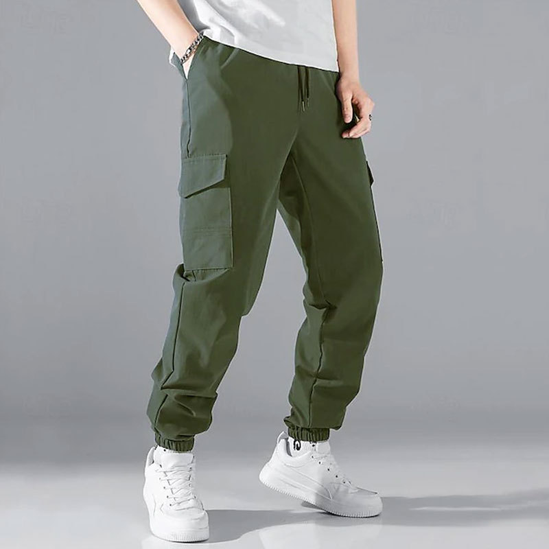 Autumn 2024 New Casual Solid Color Multi-Pocket Crane Pants Drawstring Pants Tactical Pants