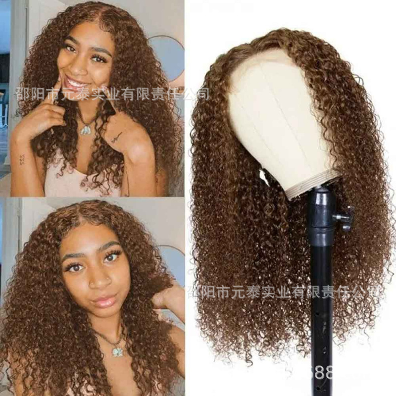 ブラウン4 # color red 13x4 kinky curlyレーンフロンティアポジティブウィッグ|undefined