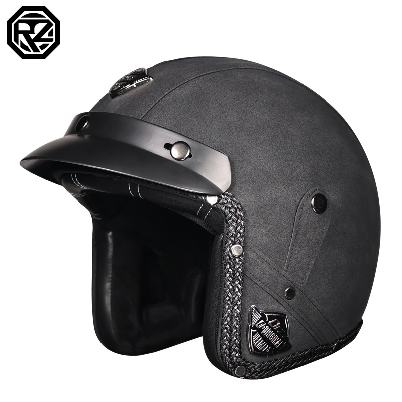 3C certificado retro Prince Cruiser motocicleta tres cuartos casco medio casco casco casco de cuero cuatro estaciones de seguridad