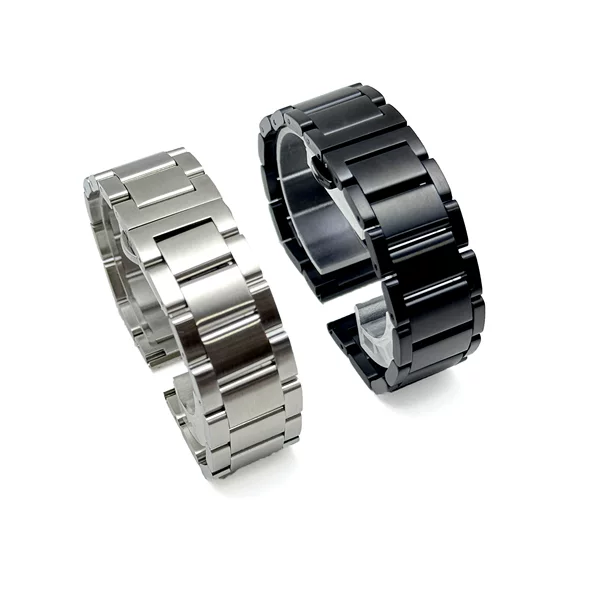 Wanbao Three-Bead Solid Stainless Steel Watch Band with Flat Head, Double Push Butterfly Clasp, Polished and Brushed Steel Band Accessories 18-24mm