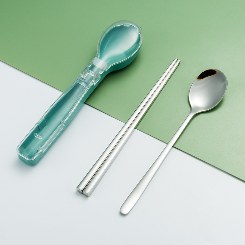 304 vajilla de acero inoxidable conjunto de tres piezas tenedor cuchara palillos estudiante trabajador de oficina de viaje vajilla Flip caja