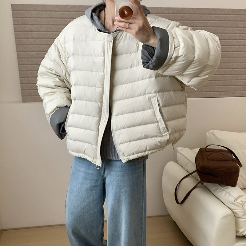 撞色圆领羽绒服女短款2025冬季甜美韩系小个子白鸭绒保暖排骨外套|undefined
