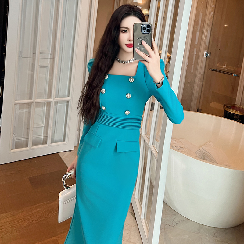 2026 Spring New Style Women's Commuter Elegant Square-Neck Waist-Cinching Dress for Formal Occasions, Bodycon Long Dress 50541 2026 Spring New Style Women's Commuter Elegant Square-Neck Waist-Cinching Dress for Formal Occasions, Bodycon Long Dress 50541