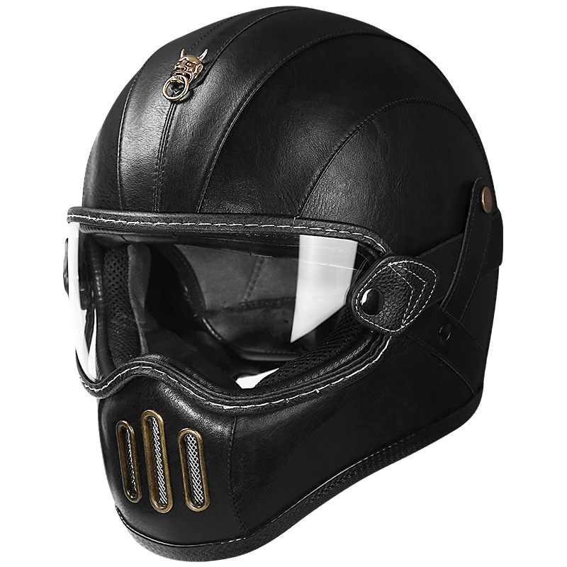 Fiberglass Small Body Super Fiber Leather Full Cruiser Motorcycle Helmet Unisex Lightweight_voghion.com