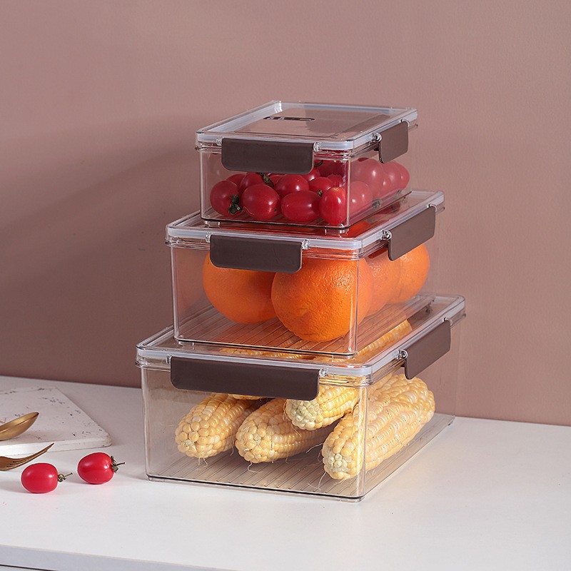 Wholesale PET fresh-keeping box refrigerator sorting storage box refrigerated large capacity transparent rectangular storage sealed box