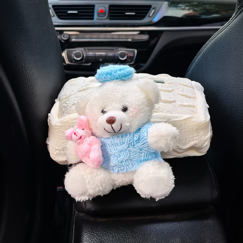 Caja de toallas de automóvil reposabrazos asiento de automóvil caja de dibujo de cartón decoración adorable oso caricatura en línea para mujeres image 8