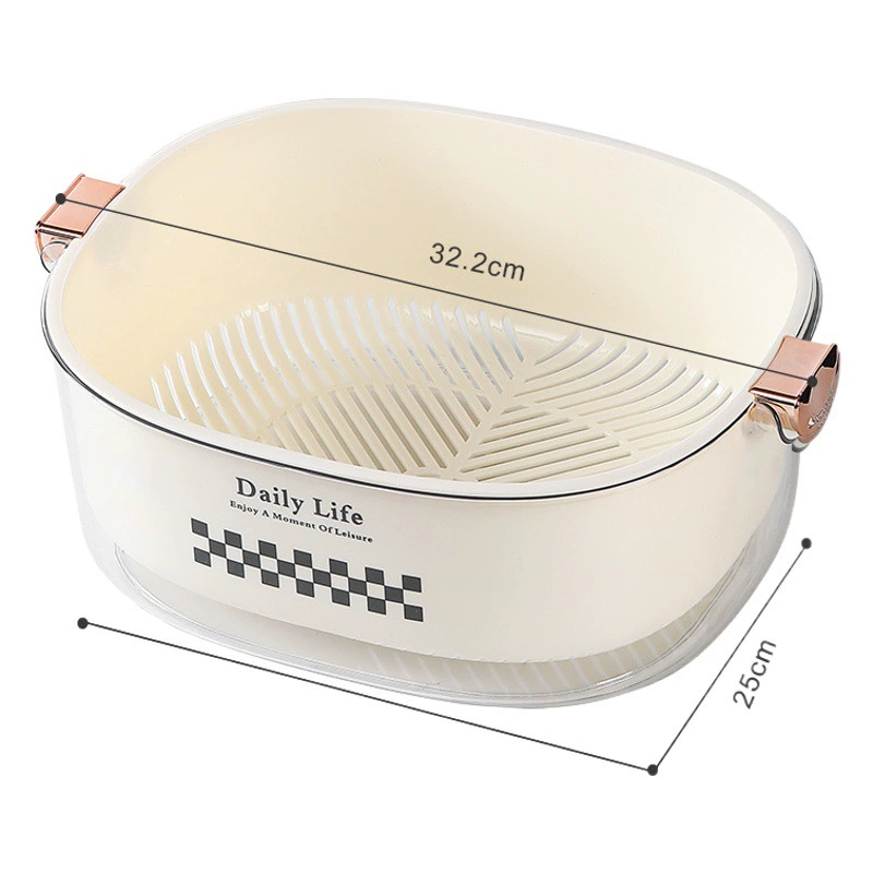 Guanyu Двухслойный умывальник для овощей Сливная корзина Кухонные принадлежности Бытовая тарелка для фруктов Гостиная Рис Мытье воды Корзина для фруктов и овощей