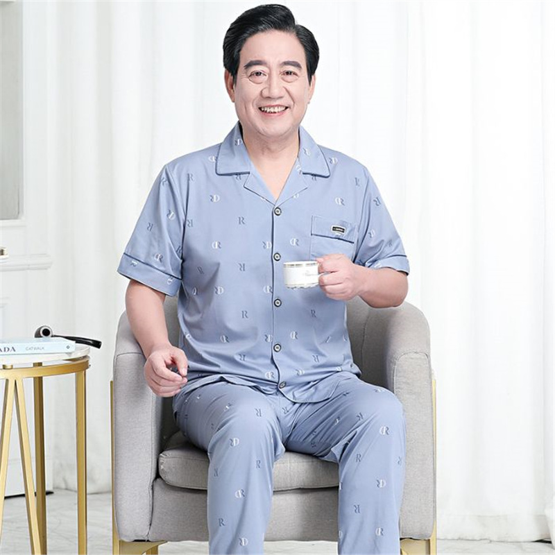 Pajamas de algodón delgado de manga corta para hombres, pajamas de verano, abuelos, padres, pajamas de verano, cuadros