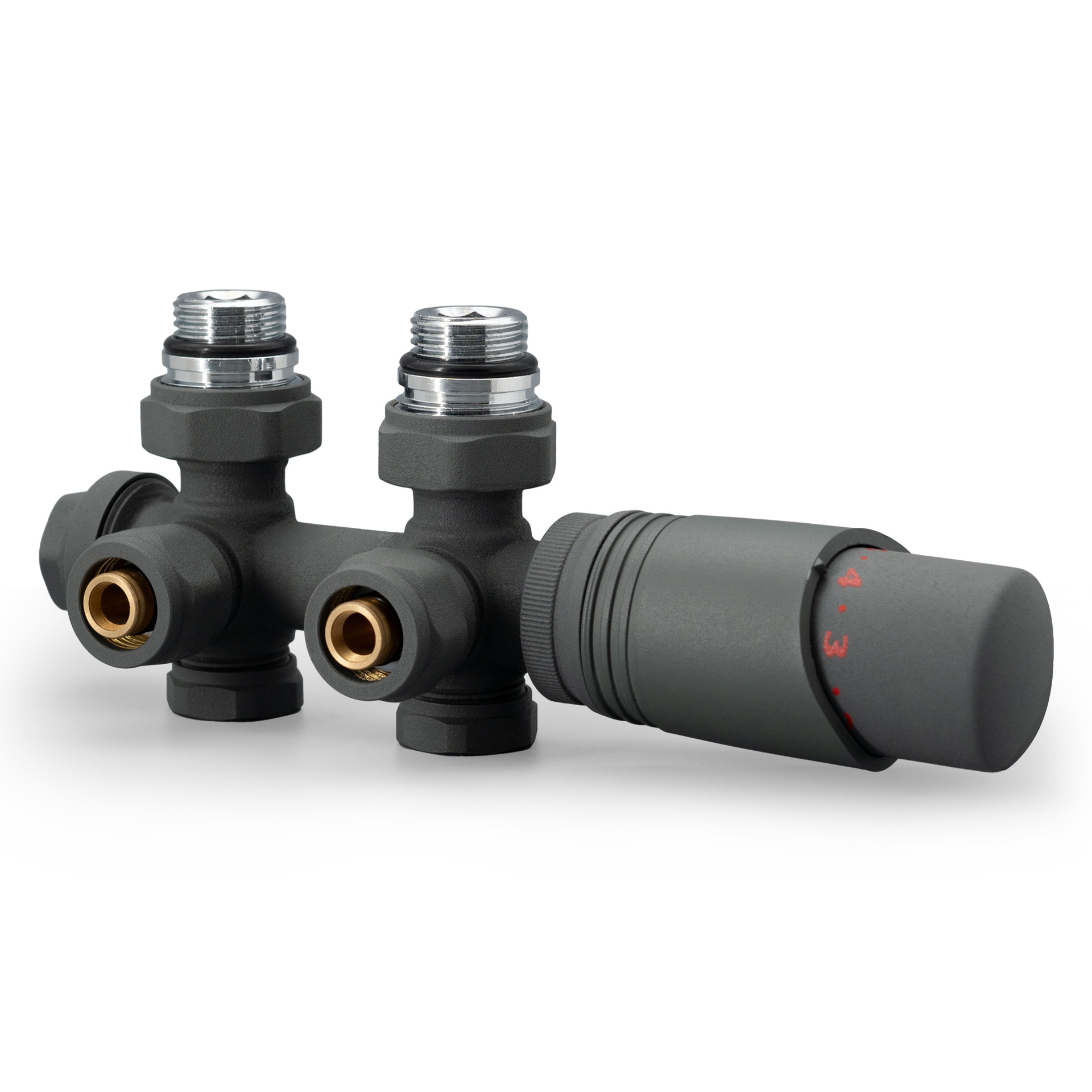 恒温散热器H阀磨砂灰恒温头阀黄铜恒温H型散热器阀厂家定制