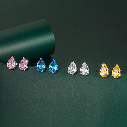 S925 Silver Needle Moissanite Pear Shape Cut Simulated Diamond Drop Earrings Women's Colorful Earrings Yellow Diamond Pink Diamond Earrings