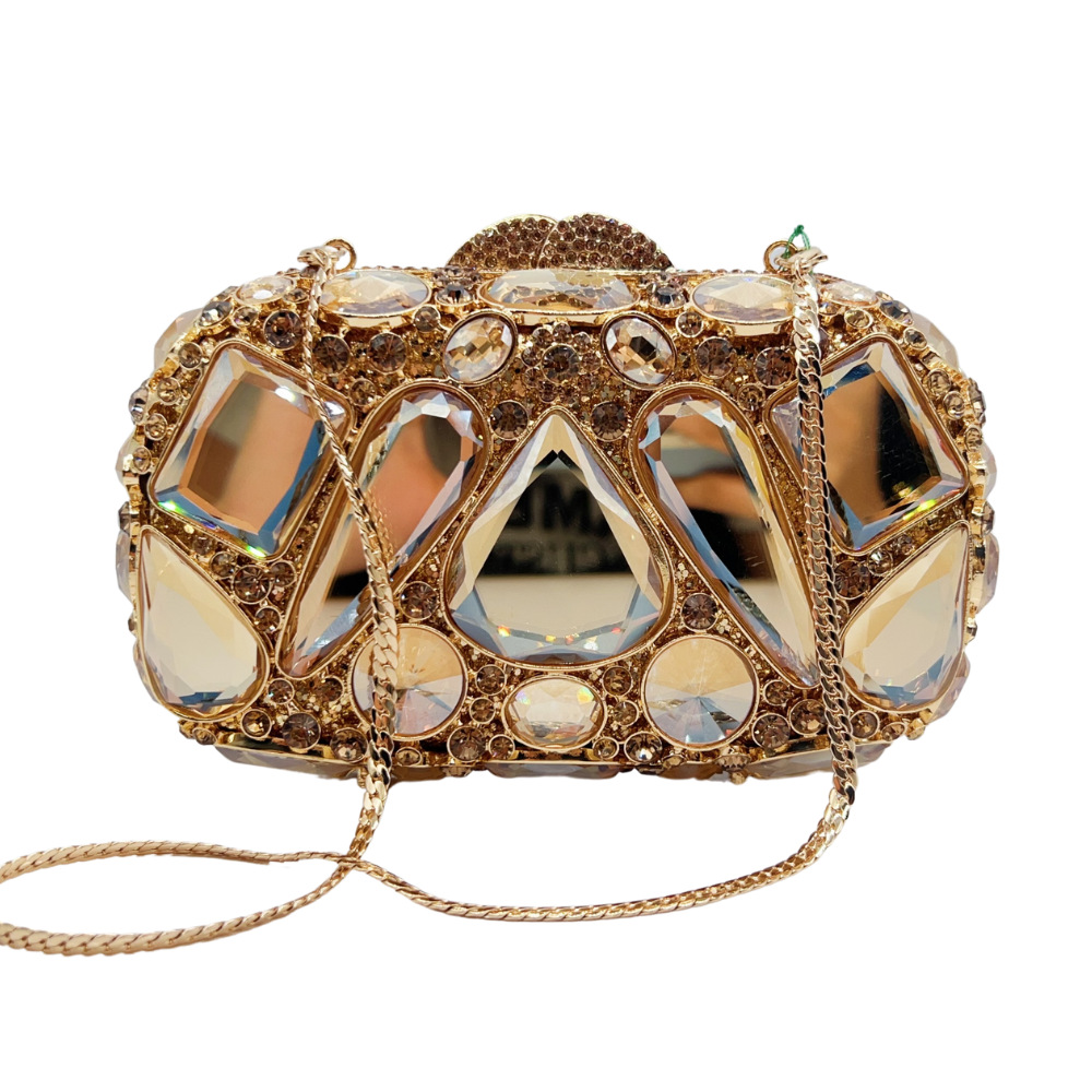 Túi clutch nữ đính đá dạ hội cầm tay kim cương thủy tinh — Màu vàng, Bạc AB, Màu sâm panh, Màu đỏ chi tiết 2