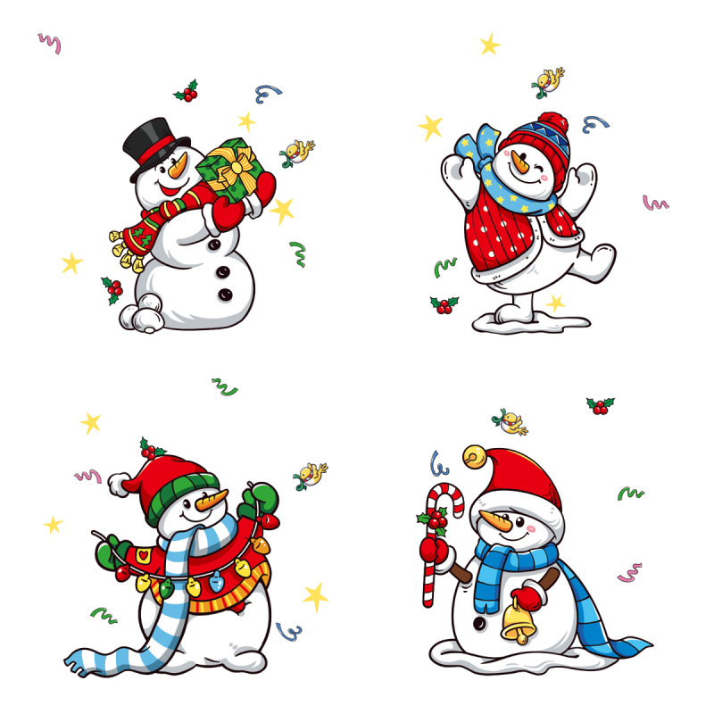 クリスマス装飾雪だるま雪花静電気貼りクリスマスパーティー装飾品キャンディー棒鈴ガラス貼り卸売り|undefined