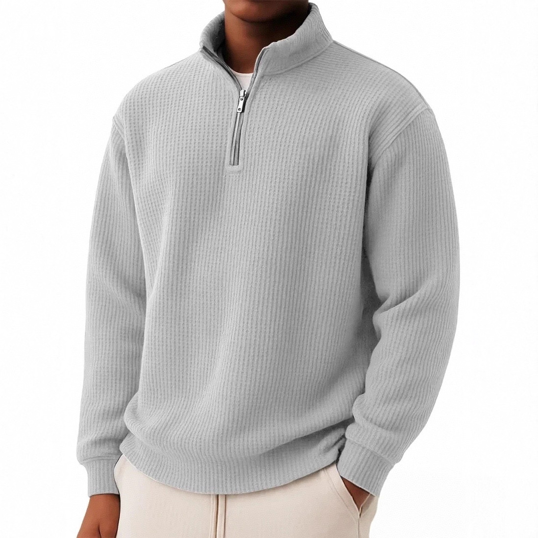 Europäisch-amerikanische Herrenmode, neuer einfarbiger Pullover mit Reißverschluss für Herbst und Winter, locker und lässig_voghion.com