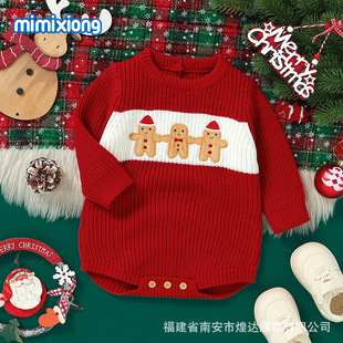 Ins Hot Sale Autumn and Winter New Baby Christmas Triangle One-piece Hem Climbing Suit Cute Christmas Pattern Embroidery
