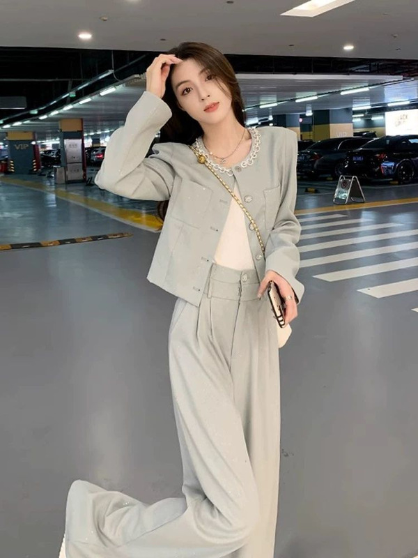 早秋穿搭一整套女装职业小香风减龄气质网红炸街阔腿裤两件套显瘦|undefined
