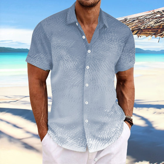 2024 European and American cross-border Amazon new striped gradient printed top lapel fashion short sleeve shirt