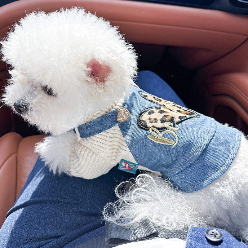 スポットクロスボーダー人気ペット子犬猫服ソース工場直販春秋ヒョウ柄ラブデニムスカート|undefined