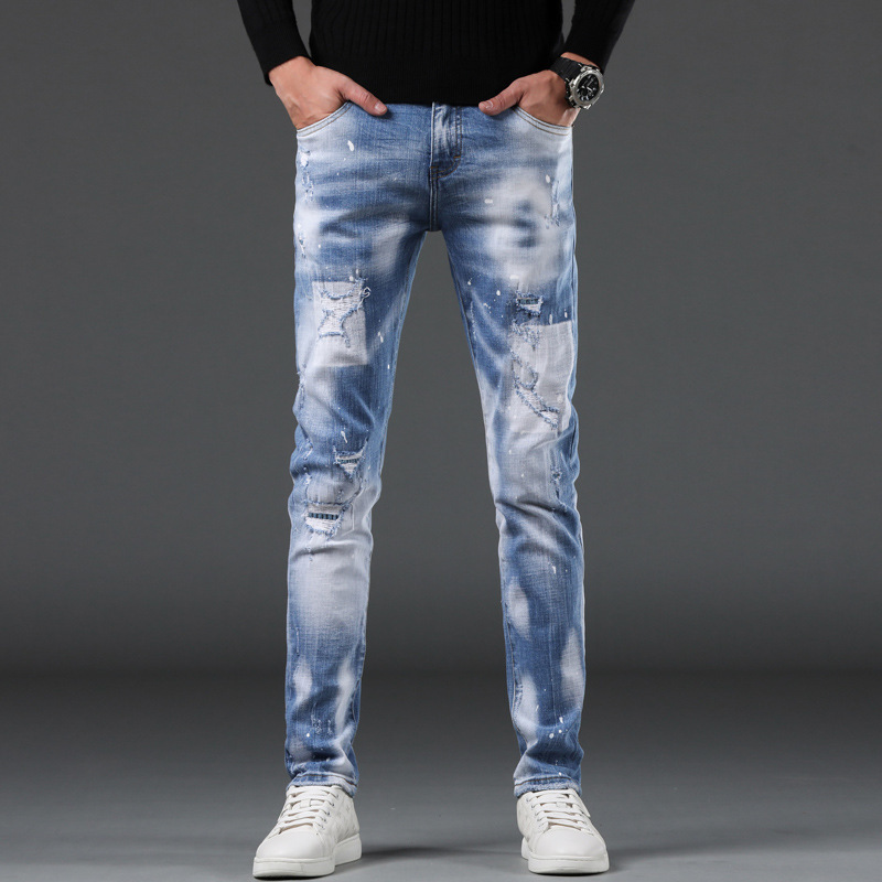 Pantaloni bărbătești personalizați, stil hip-hop, stil stradal, stil slim fit, culoare albastru deschis, pentru comerț exterior, 2022_voghion.com