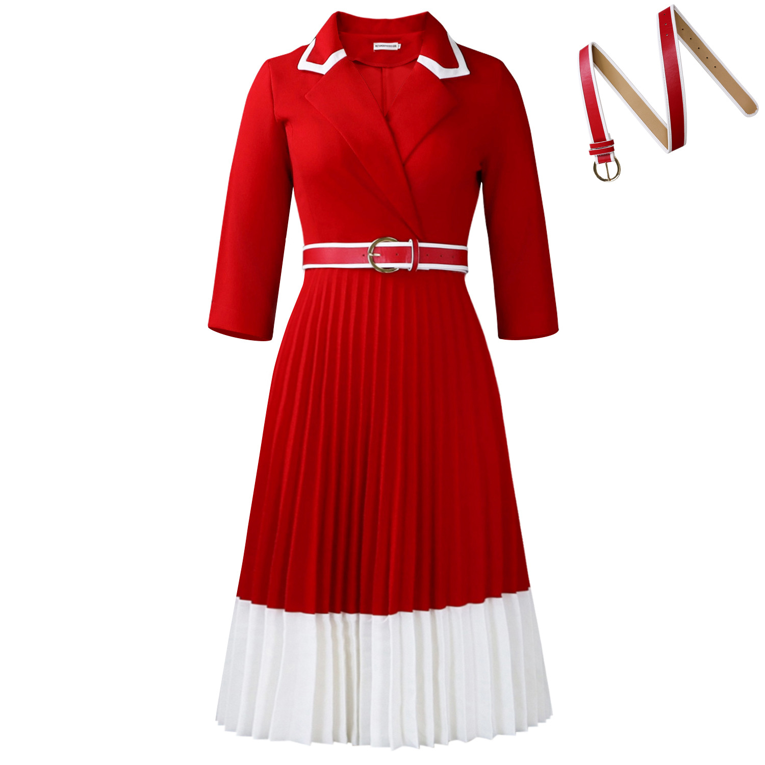 Women's Long-Sleeve Solid Color A-Line Dress