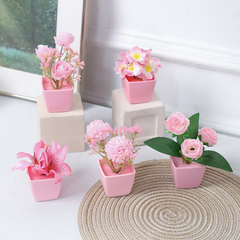 Plastic artificial plants, small fuchsia decorative flowers for home use 3