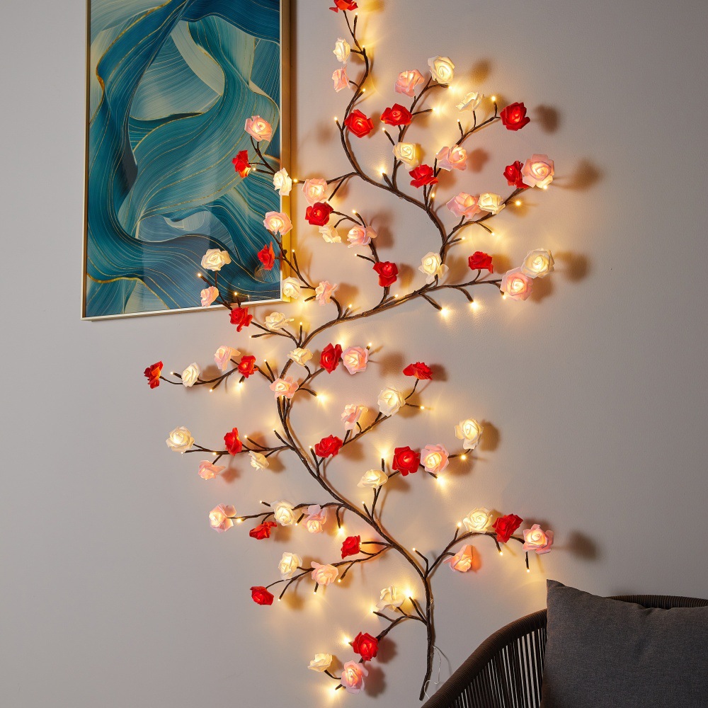 LED树枝灯藤条灯可弯曲氛围灯玫瑰花情人节婚礼墙面装饰造型灯
