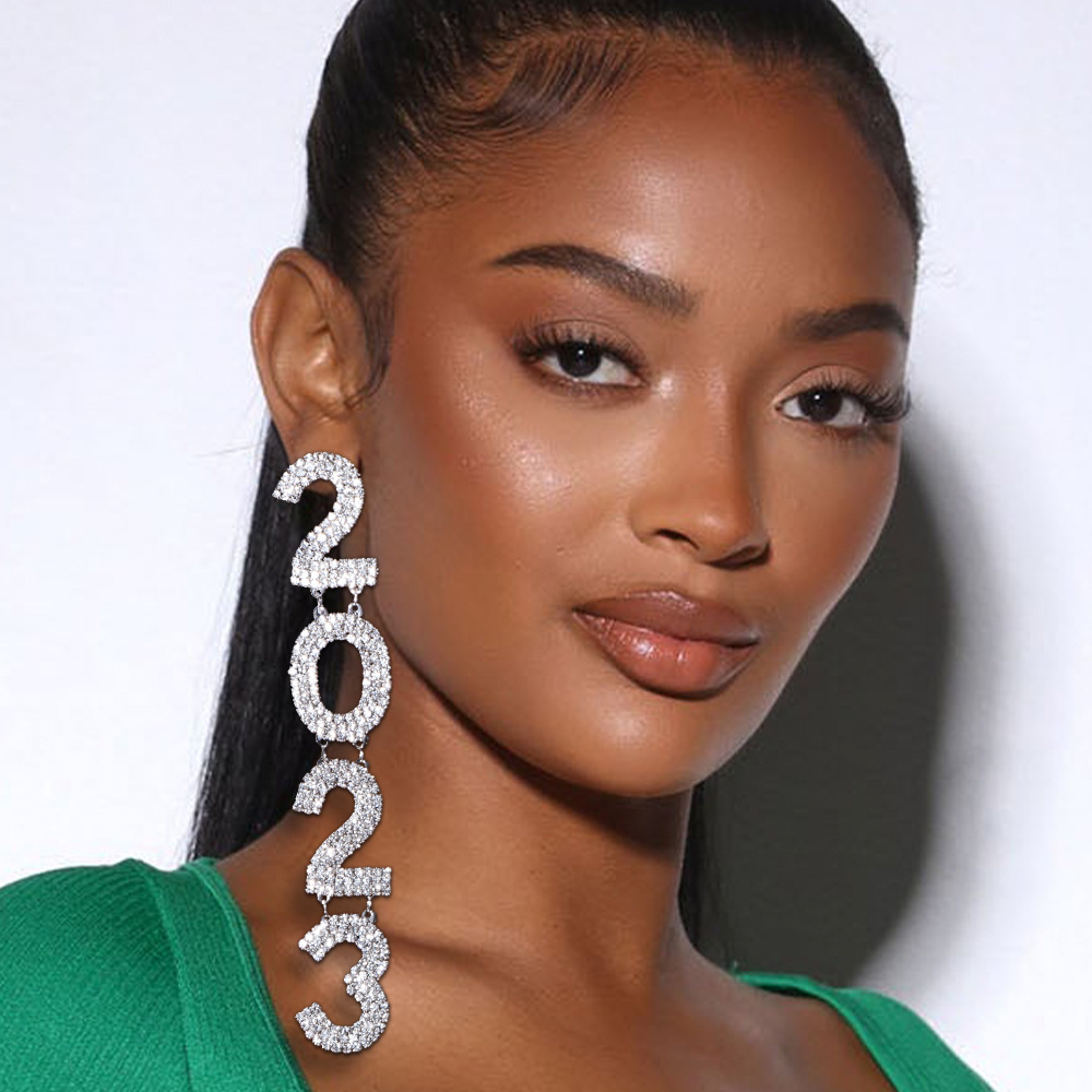 Exaggerated Number Copper Plating Inlay Rhinestones Drop Earrings 1 Pair