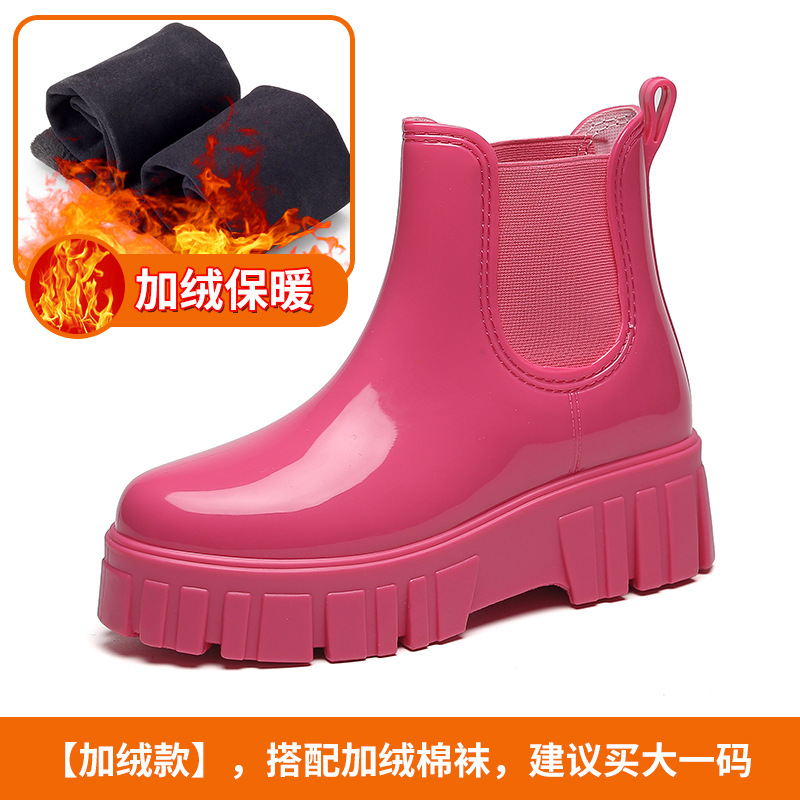 秋冬のベルベットの新型ファッション滑り止め雨靴女性ネット赤外は雨靴女性の柔らかい底の台所の短い防水靴を着ている|undefined