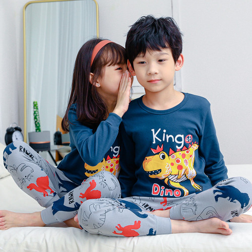 Children's warm home clothes two-piece set, size 100-160, boys and girls pajamas set supports one-piece drop shipping