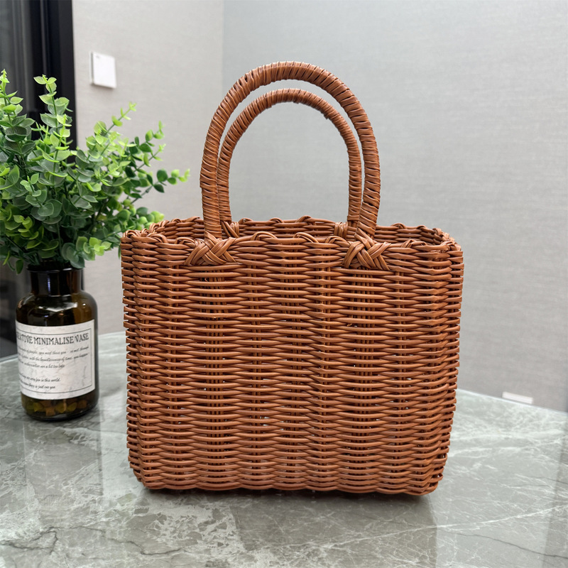 Plastic Woven Vegetable Basket Hand-held Gift Packaging Handbag Women's Imitation Rattan Basket Plastic Woven Vegetable Basket Hand-held Gift Packaging Handbag Women's Imitation Rattan Basket