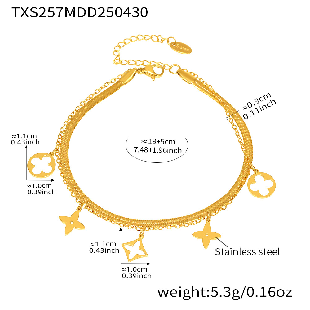 Sugar nuevo colgante de trébol de cuatro hojas de flores huecas de doble cara, doble capa, cadena de clavícula, pulsera, tobillera, juego de joyas